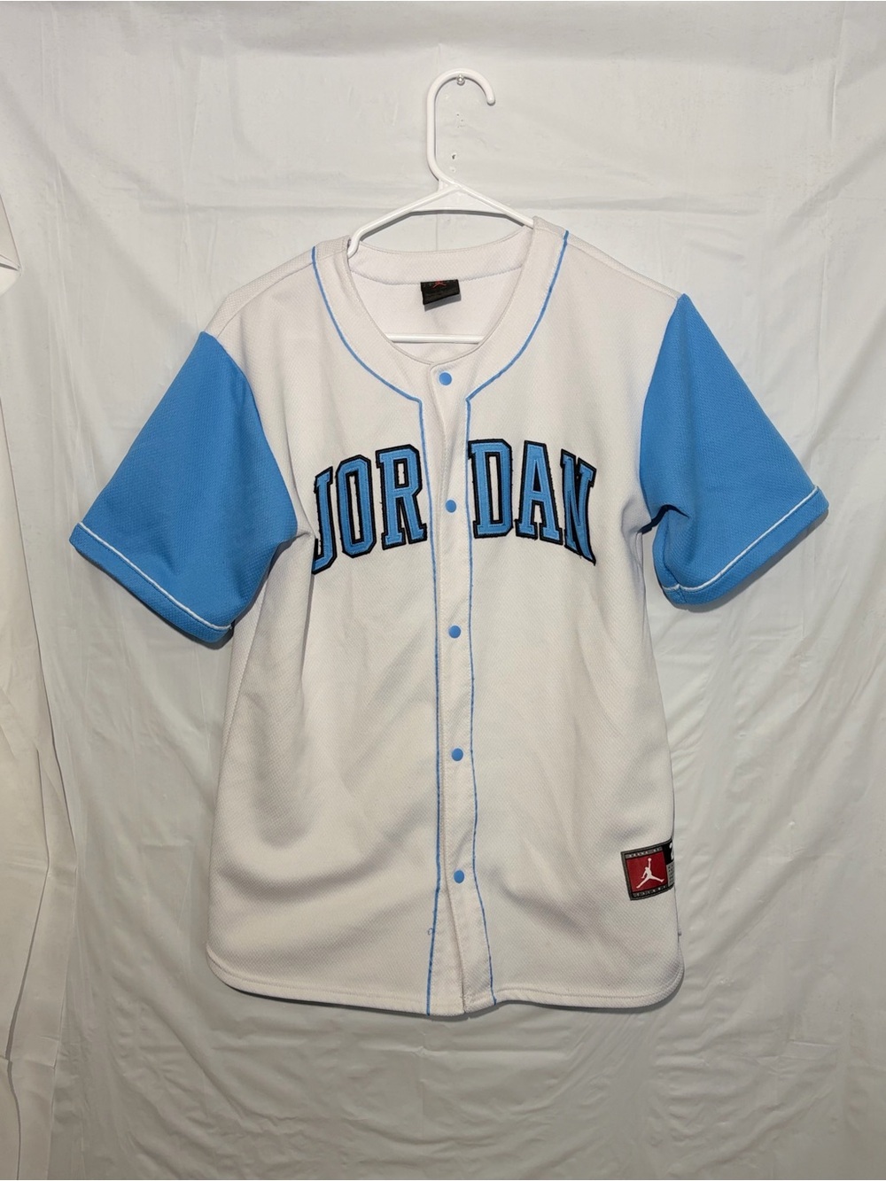 Jordan White Baseball Jersey with Light Blue Accents